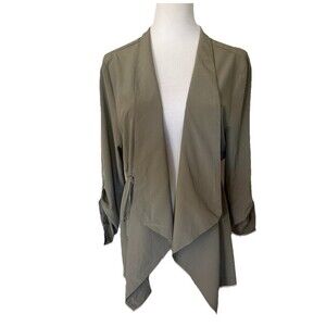 Soho Apparel Blazer Draped Womens Medium Olive Open Front Cinch Waist